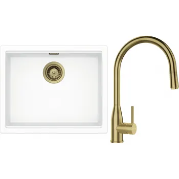 Granitový dřez Set Schock S28-8 (dřez Kiruna N-100L Day + baterie Kavus.120 White Gold + komponenty White Gold)