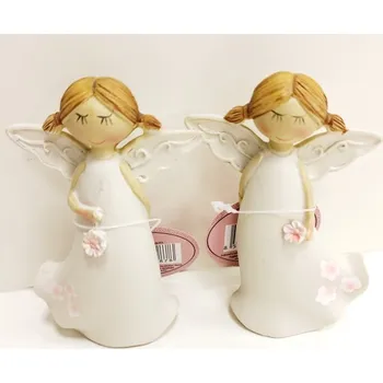 Vánoční dekorace Víla s rozevlátou sukní a květinou - 9 cm - krémová