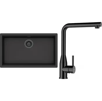 Granitový dřez Set Schock S29-15 (dřez Kiruna N-100XL Dusk + baterie Keto Gunmetal + komponenty Gunmetal)