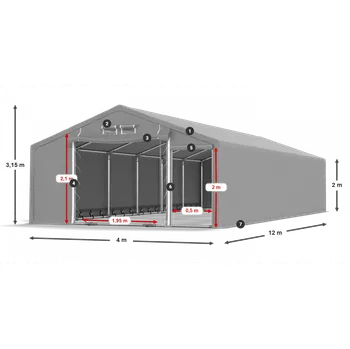 Zahradní stan Skladový stan 4x12x2m nehořlavá plachta PVC 600g/m2 konstrukce LÉTO PLUS
