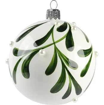 Vánoční dekorace Skleněná baňka v bílém porcelánu s dekorem jmelí