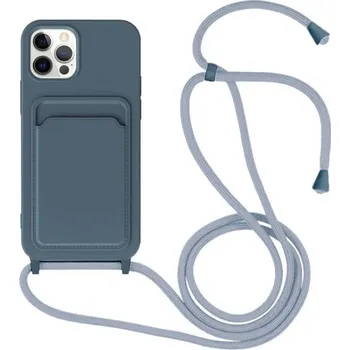 Pouzdro na mobilní telefon Silikonový kryt se šňůrkou a kapsou na karty pro iPhone 11 Pro Max - modrý