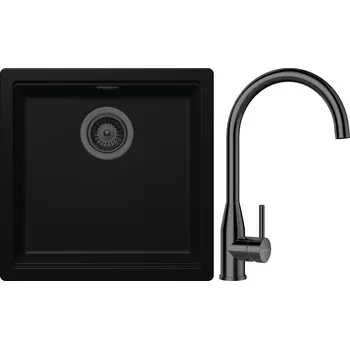 Granitový dřez Set Schock S27-5 (dřez Kiruna N-100 Night + baterie Kavus Gunmetal + komponenty Gunmetal)