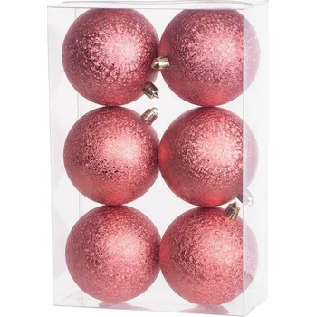 Vánoční dekorace Gule MagicHome Vianoce, 6 ks, červené, na vianočný stromček, 8 cm