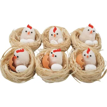 Velikonoční dekorace Hnízda s kuřátkem a vejcem 5,5 cm, 6 ks v krabičce