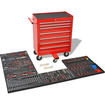 Dílenský vozík na nářadí s 1125 nástroji 142248 ocelový červený