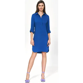Dámské šaty Oversize šaty s vyhrnutými rukávy NIFE Barva: Modrá, Velikost: S