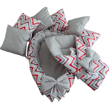 Hnízdečko pro miminko BabyTýpka sada S - Cikcak Red Grey