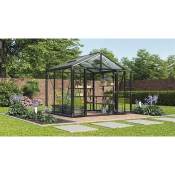 Skleník Skleník Vitavia Zeus Comfort 6200 kombinace skla a polykarbonátu 258 x 242 cm černý vč. podlahového rámu