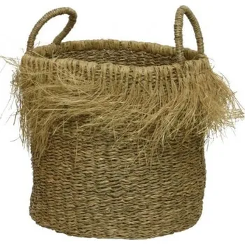 Květináč Proutěný obal na květináč s uchy a třásněmi, rozměr 24 x 24 cm, přírodní