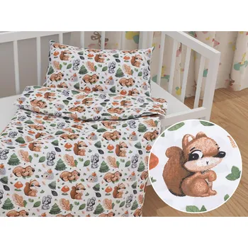 Povlečení Dětské bavlněné povlečení do postýlky Sandra SA-282 Veverky a lesní kamarádi Do postýlky 100x135 a 40x60 cm