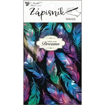 Zápisník šitý 10,5 x 15 cm, 64 stran, linkovaný, peříčka, hologram