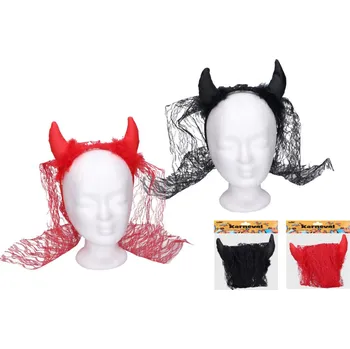 Karnevalová maska Maska čelenka s rohy a závojem (W026093) wiky