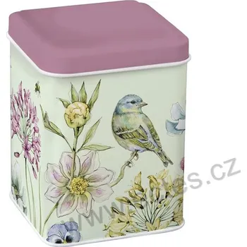 Dóza na potraviny IHR FREYA plechová dóza na čaj 7420 ptáček a rozkvetlé květiny
