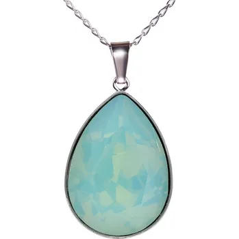 Náhrdelník Swarovski Elements Pear - Rhodiovaný náhrdelník (přívěsek + řetízek) zelená slzička, kapka 54035.3 Pacific Opal (zelená mléčná, mořská mátová)