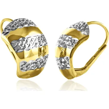 Náušnice GEMMAX Zlaté široké náušnice žluto-bílé zdobené diamantovým brusem – zlatý šperk ryzosti 585/1000 v Dárkovém balení s Certifikátem GLECN-27871