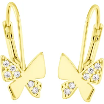Náušnice GEMMAX Zlaté náušnice motýlci se zirkony – zlatý šperk ryzosti 585/1000 v Dárkovém balení s Certifikátem GLEYB-41311