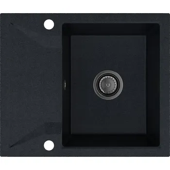 Granitový dřez Sink Quality Obsidian, kuchyňský granitový dřez 590x500x210 mm + černý sifon, černá skvrnitá-Brocade, SKQ-OBS.B.1KKO.XB