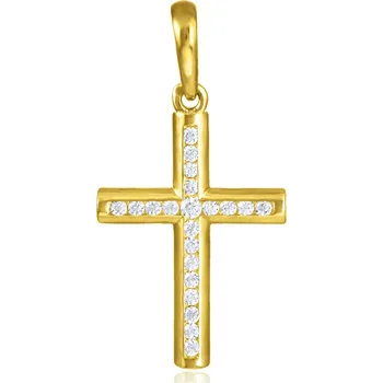 Přívěsek GEMMAX Zlatý přívěsek křížek se zirkony – zlatý šperk ryzosti 585/1000 v Dárkovém balení s Certifikátem GLPYB-29661