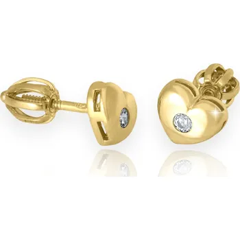 Náušnice Cutie Jewellery dle/b192510xl1 Zlaté náušnice srdíčka se zirkony na šroubek model 1925 – zlatý šperk ryzosti 585/1000 v Dárkovém balení s Certifikátem GLEYB-19621