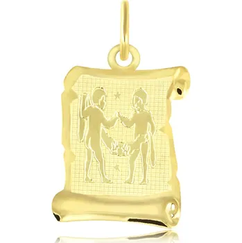 Přívěsek GEMMAX Velký zlatý přívěsek Blíženci - měsíční znamení pergamen mat – zlatý šperk ryzosti 585/1000 v Dárkovém balení s Certifikátem GUPYN-35541