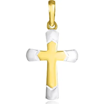 Přívěsek GEMMAX Original – garance kvality Zlatý křížek žluto-bílý – zlatý šperk ryzosti 585/1000 v Dárkovém balení s Certifikátem GUPCN-29671