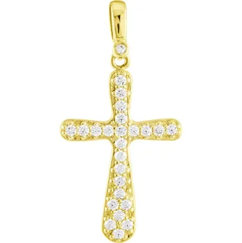Přívěsek GEMMAX Zlatý kříž se zirkony – zlatý šperk ryzosti 585/1000 v Dárkovém balení s Certifikátem GLPYB-37471