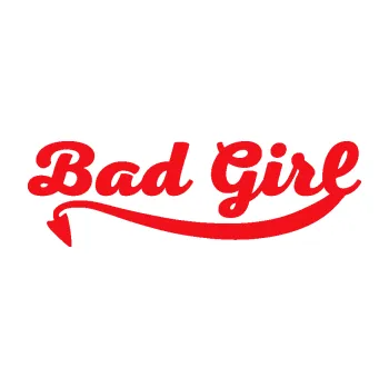 Polep vozidla SAMOLEPKA Bad Girl nápis s čertím ocasem (10 - červená) NA AUTO, NÁLEPKA, FÓLIE, POLEP, TUNING, VLASTNÍ TEXT, TISK, AUTOSAMOLEPKY.cz, POLEPY, OBRÁZEK, LOGO, SAMOLEPKY