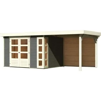 Zahradní stavba dřevěný domek KARIBU KERKO 5 + přístavek 240 cm včetně zadní stěny (9196) šedý
