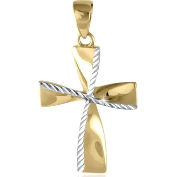 Přívěsek GEMMAX Zlatý přívěsek křížek, žluto-bílý – zlatý šperk ryzosti 585/1000 v Dárkovém balení s Certifikátem GUPCN-24331