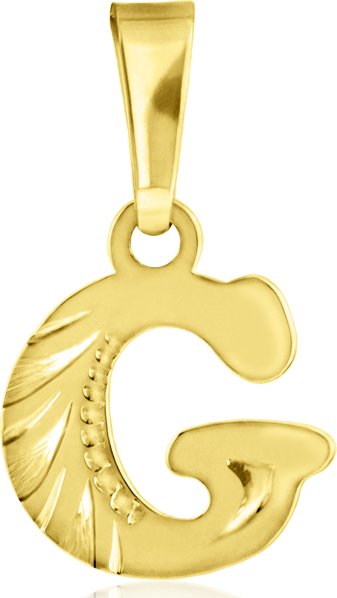 GEMMAX Original – garance kvality Zlatý přívěsek tiskací Písmenko G - ruční rytina – žluté zlato 585/1000 GUPYN-87911 – v dárkovém balení s Certifikátem ryzosti