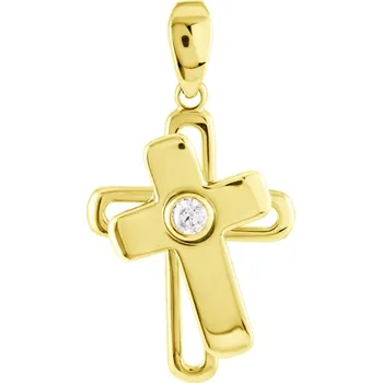 Přívěsek GEMMAX Zlatý přívěsek Dvojitý křížek se zirkonem – zlatý šperk ryzosti 585/1000 v Dárkovém balení s Certifikátem GLPYB-36381
