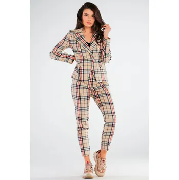 Dámské kalhoty Elegantní kostkované kalhoty A440 Barva: Béžová, Velikost: S