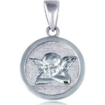 Přívěsek GEMMAX Kulatý medailon s andílkem z bílého zlata – zlatý šperk ryzosti 585/1000 v Dárkovém balení s Certifikátem GLPWN-30731