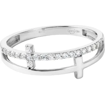 Prsten GEMMAX Elegantní prsten z bílého zlata s křížky vel. 54 – zlatý šperk ryzosti 585/1000 v Dárkovém balení s Certifikátem GLRWB-54-40531