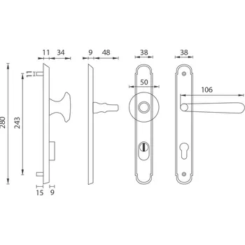 Dveřní kování NI - ALT-WIEN - zpevněné kování Provedení: madlo/kl. pravá s otvorem PZ (otvor pro vložku), Povrch: OC -Chrom lesklý (03), Rozteč: 90 8584138337624