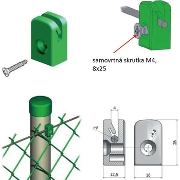KOVIAN, s.r.o. Úchytka napínacího drátu se samořezným šroubem M4, 8x25mm, zelená RAL6005