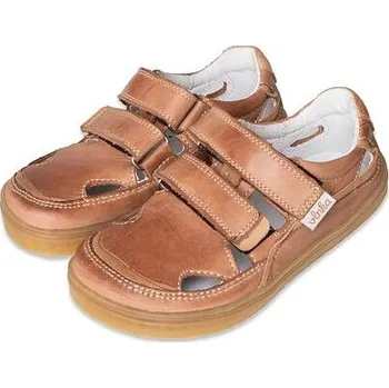 Dívčí obuv Vlnka Dětské barefoot kožené tenisky na suchý zip Oly hnědá velikost obuv dětské 26