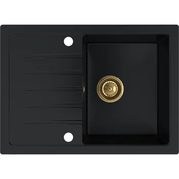 Granitový dřez Sink Quality Titanite, kuchyňský granitový dřez 680x495x215 mm + zlatý sifon, černá, SKQ-TIT.C.1KKO.XG