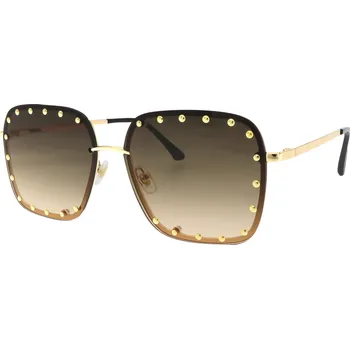 Sluneční brýle Dámské sluneční brýle, čtvercové s ozdobou B3723, tmavě hnědé barvy 9001558-3