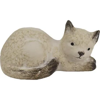 Terakotová béžová kočka ležící 10,4 cm (Dekorace s kočkou)