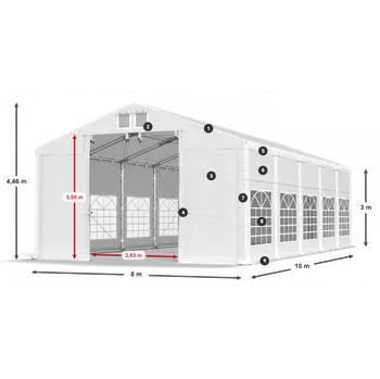 Zahradní stan Párty stan 8x10x3m střecha PVC 620g/m2 boky PVC 620g/m2 konstrukce ZIMA PLUS Bílá Bílá Zelená
