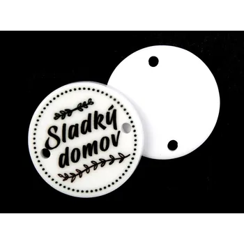 Knoflík GU461, Plastový knoflík, nášivka, "sladký domov", bílý, 36" / 1 kus