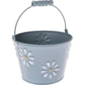 Biokrb Kovový obal na květináč Flowers modrá, 17,5 x 11,5 x 16,5 cm