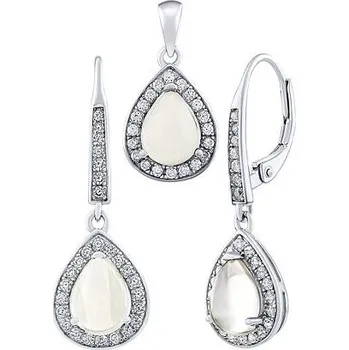 Přívěsek Stříbrná sada šperků Brisa s Měsíčním kamenem a čirými Brilliance Zirconia JJJ1141PMSET