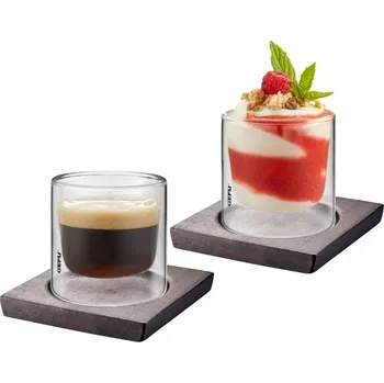 Sada: termosklo MIRA, 80 ml, 2 kusy + podšálek MIRA, malý, 2 kusy - GEFU (Termální sklo MIRA, 80 ml, 2 kusy + podšálek MIRA, malý, 2 kusy - GEFU)