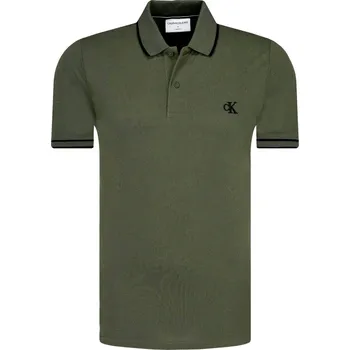 Pánské tričko CALVIN KLEIN JEANS Polokošile TIPPING | Barva:khaki | Velikost:XXL