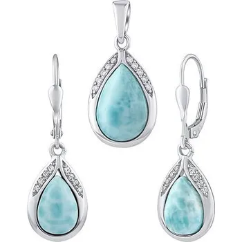 Souprava šperků Stříbrný set šperků s pravým larimarem a Brilliance Zirconia - náušnice a přívěsek JST13327SLR