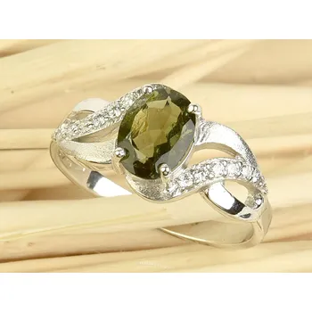 Prsten Vltavín prsten se zirkony ovál 6x8mm standard brus Ag 925/1000 + Rh