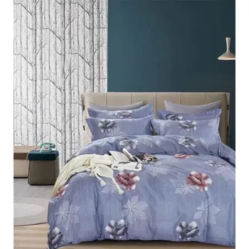 Povlečení Bavlissimo 2-dílné povlečení 140x200 se šedomodrým podkladem a hnědými květy a bílými listy